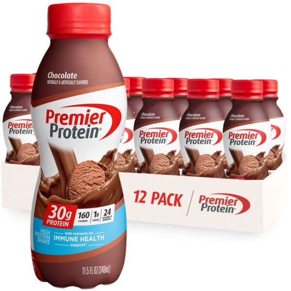 Premier Protein Shake – 30 g Protein, 1 g Sugar, 24 Vitamins & Minerals for Immune Health – Chocolate, 11.5 fl oz (Pack of 12)